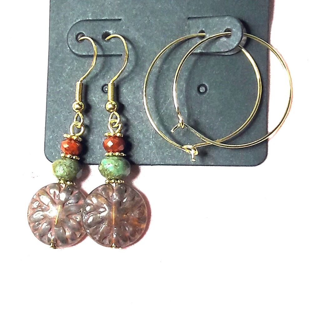 NEW Earrings Sun flower earrings green umber earrings Czech glass dang 524#fs-